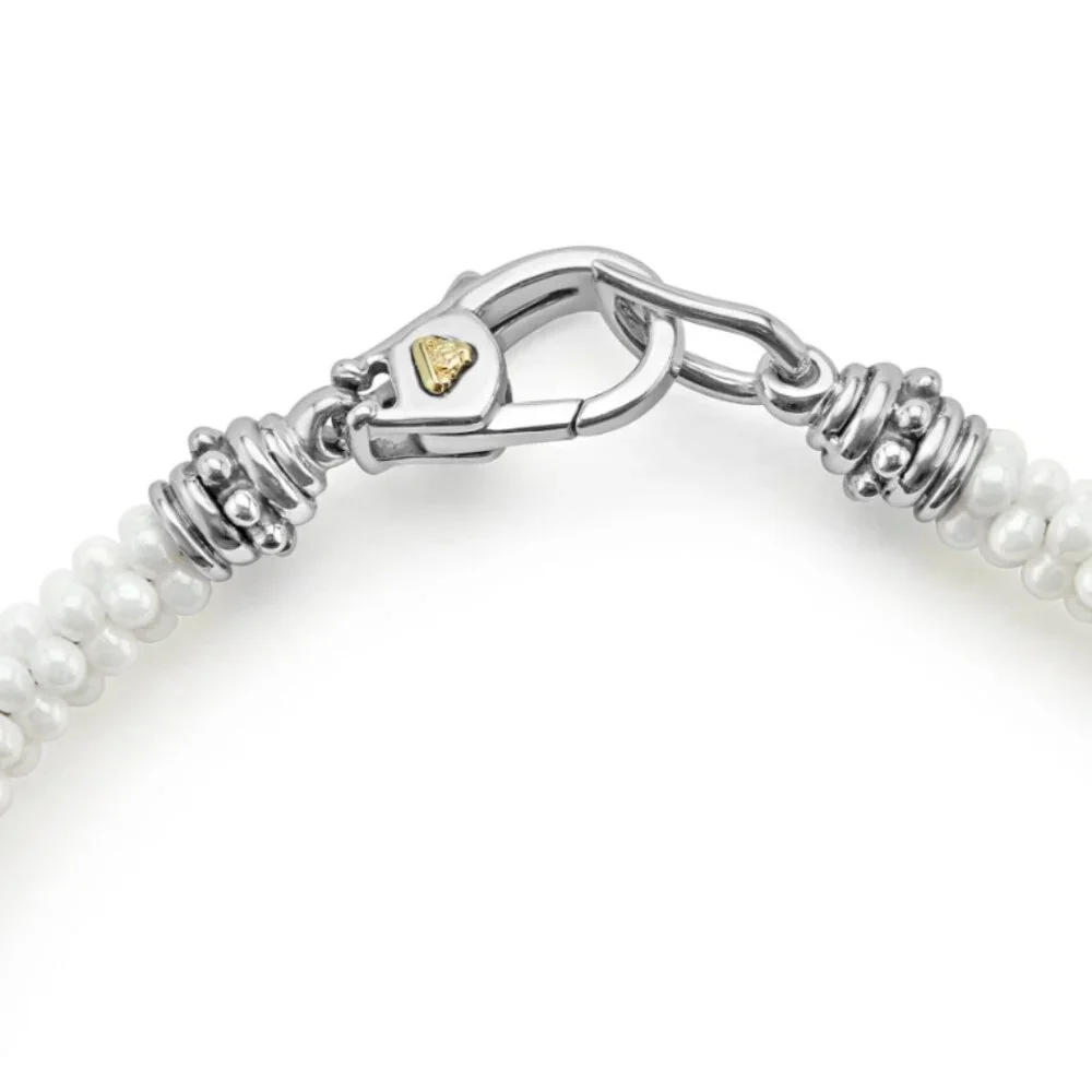 White Caviar Five Gold Station Ceramic Bracelet | 5mm from Lagos Size M(7) - Picture 3 of 11